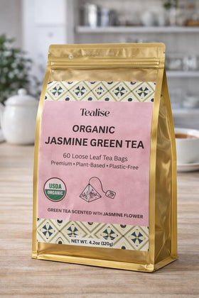 60-count Tealise jasmine green tea bags box for everyday enjoyment.