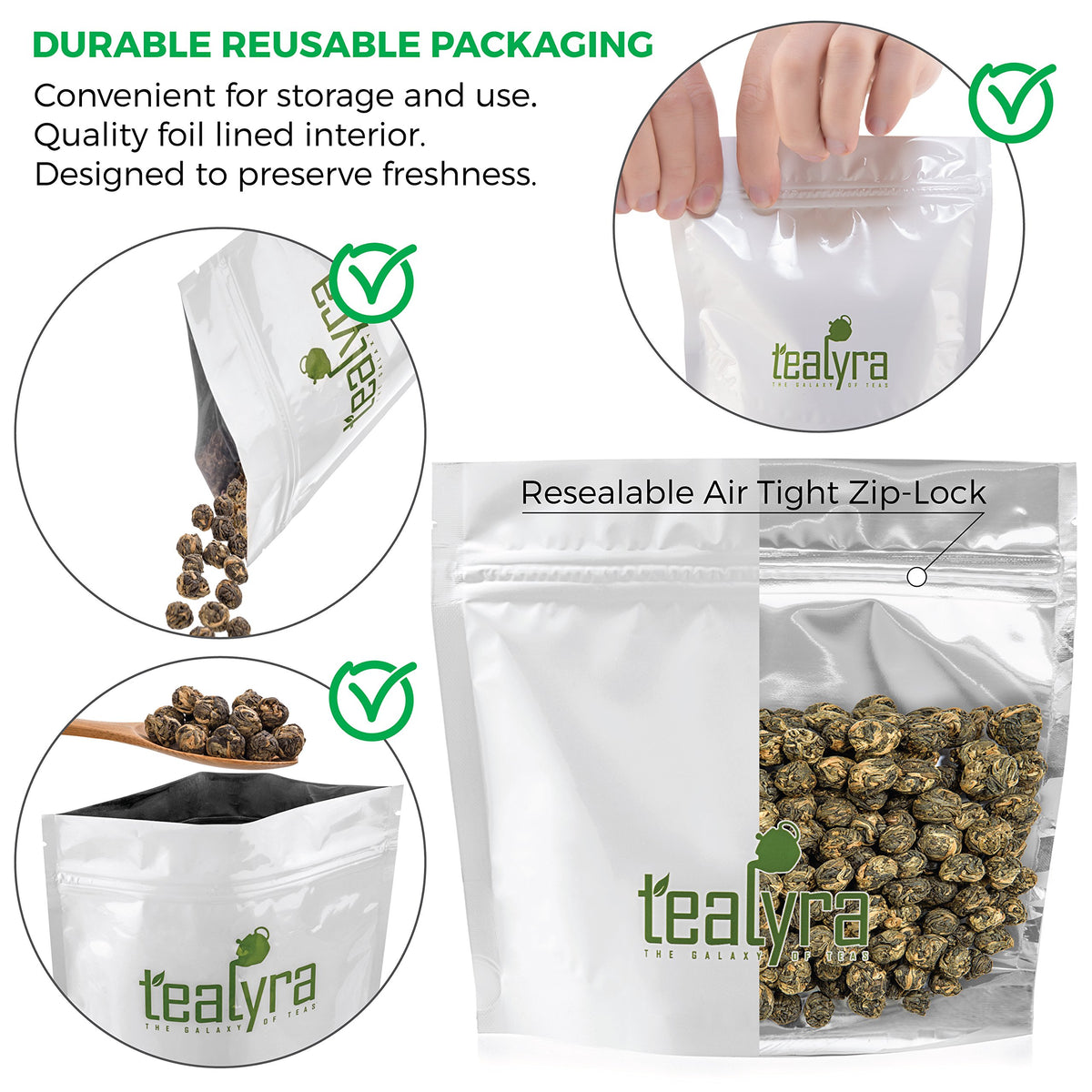 Tealyra Black Dragon Pearls brewed cup, bold caffeine ideal for a morning wake-up