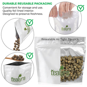 Tealyra Black Dragon Pearls brewed cup, bold caffeine ideal for a morning wake-up