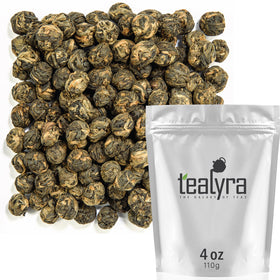 Tealyra Black Dragon Pearls dry pearl closeup, premium leaves ready for a flavorful brew