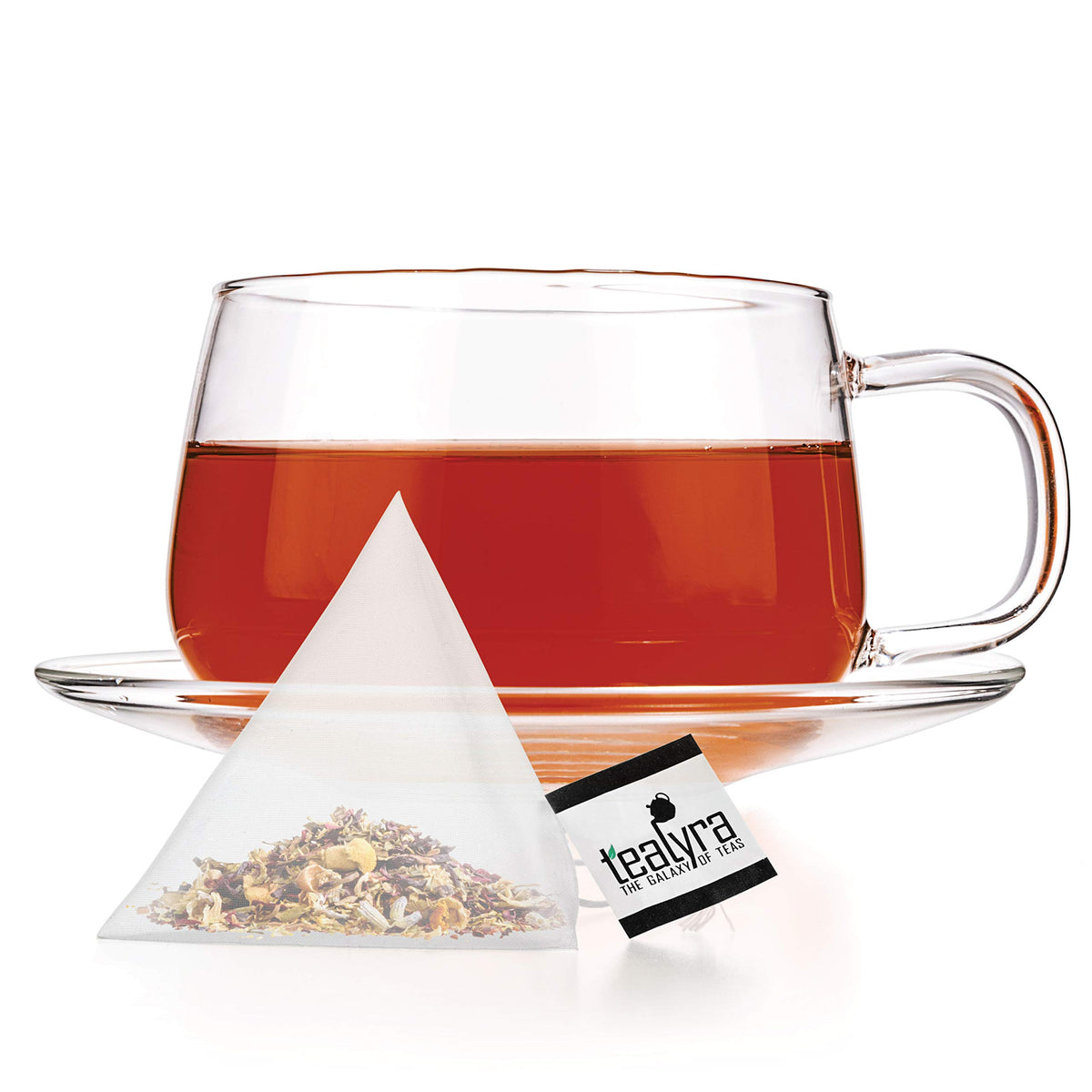 Tealyra Blood Cleanser Tea bag sachet close-up ready for a caffeine-free brew.
