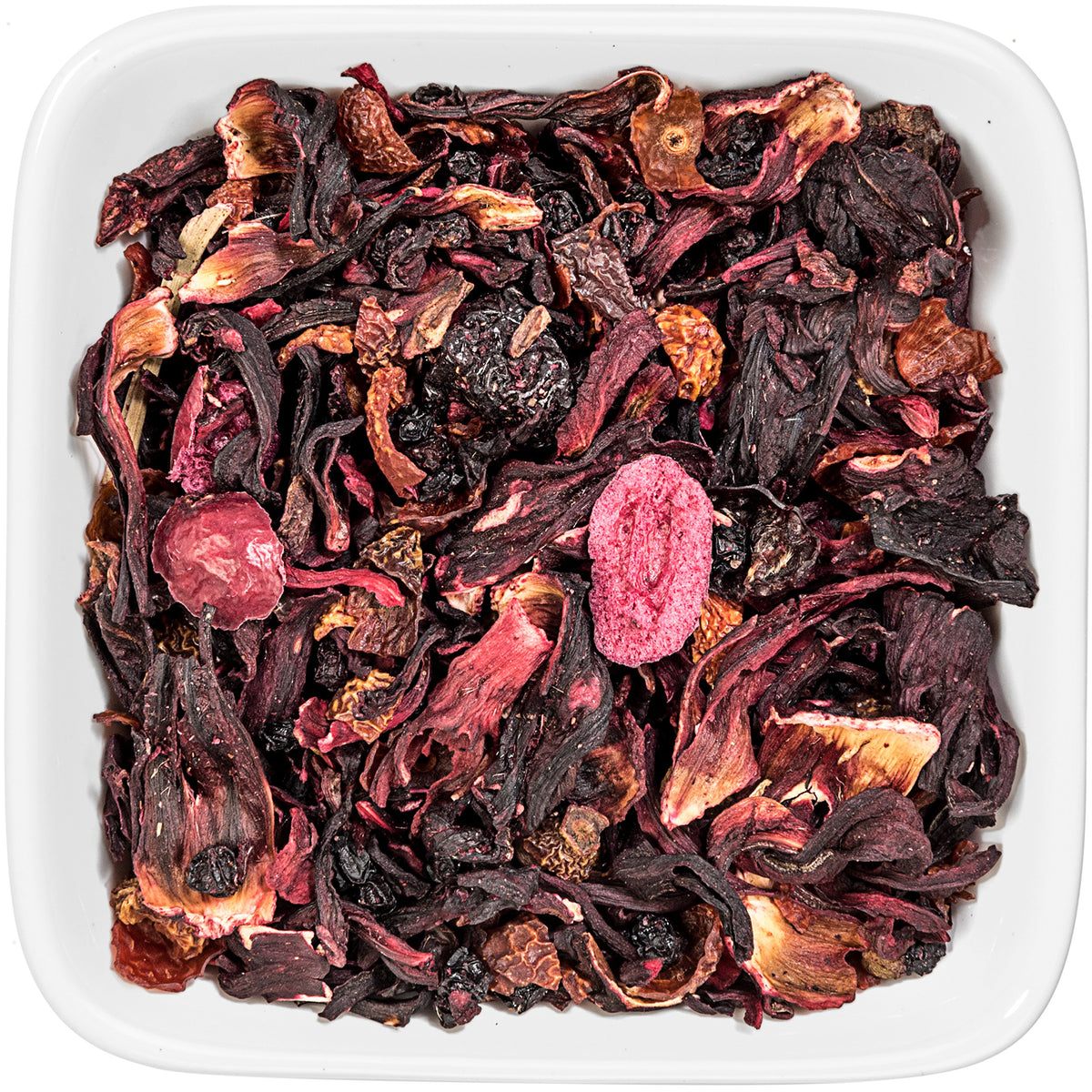 Tealyra Cherry Goddess teabag steeping in a mug for a caffeine-free treat.