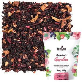 Tealyra Grandma's Garden berry tea brew with hibiscus for a refreshing cup