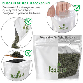 Tealyra Gyokuro Kokyu packaging zip-lock 100g preserves flavor between brews.
