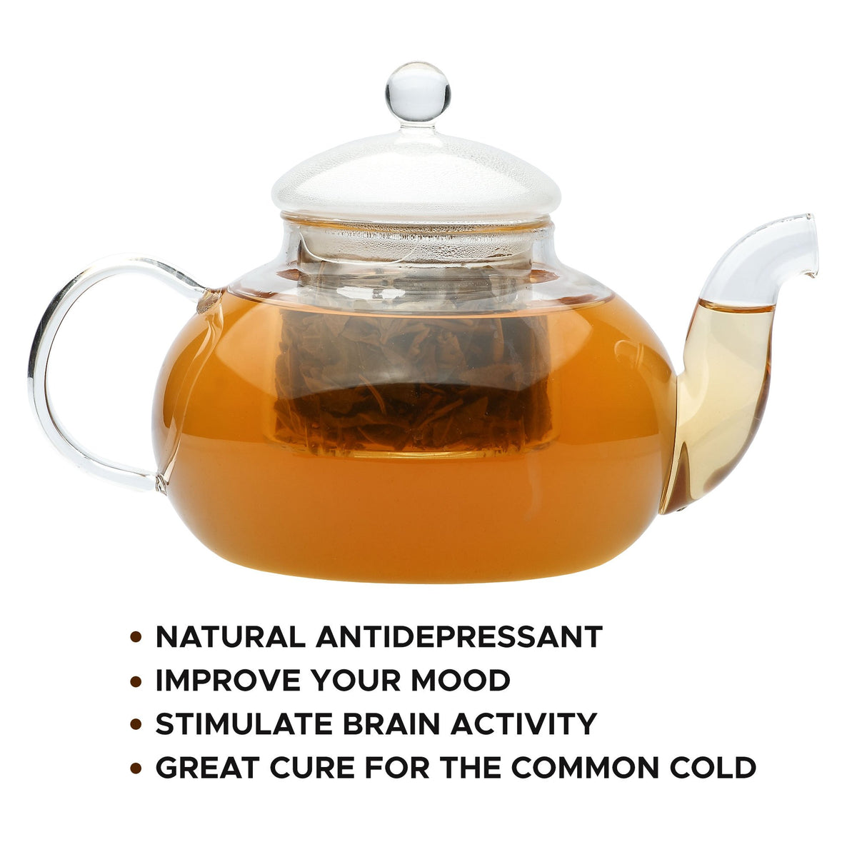 Tealyra Jasmine Dragon Pearls in glass infuser for clear, aromatic brew.