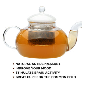 Tealyra Jasmine Dragon Pearls in glass infuser for clear, aromatic brew.