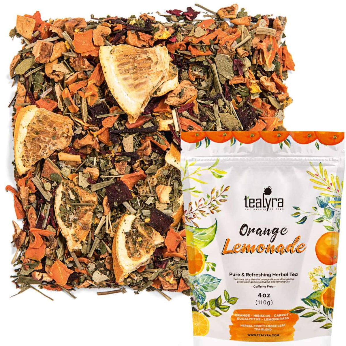 Tealyra Orange Lemonade cup for a bright, caffeine-free refreshment.