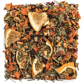 Tealyra Orange Lemonade infusion in a glass, ideal for iced drinks.