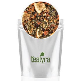 Tealyra Orange Lemonade iced tea poured into glass with citrus notes.