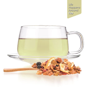 Tealyra Pineapple Pomegranate fruity tea steeping image hinting at tropical fruit flavor