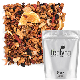 Tealyra Superfruit Mango tea bag closeup highlighting vibrant mango aroma for hot or iced tea
