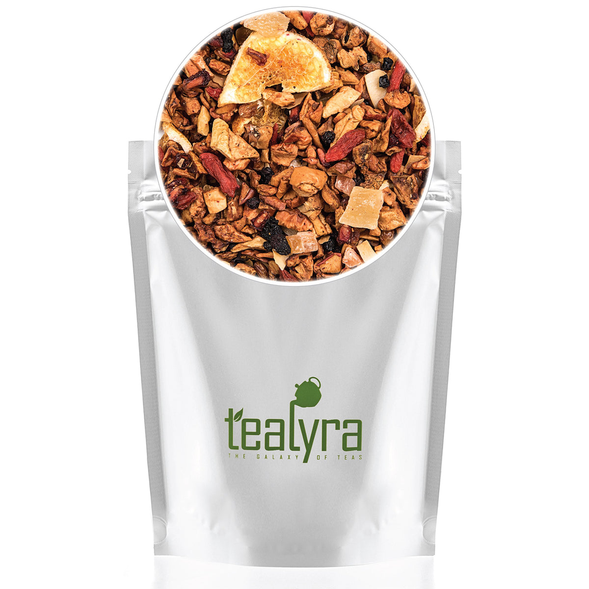 Tealyra tea cup hot or iced serve image highlighting versatile herbal blend
