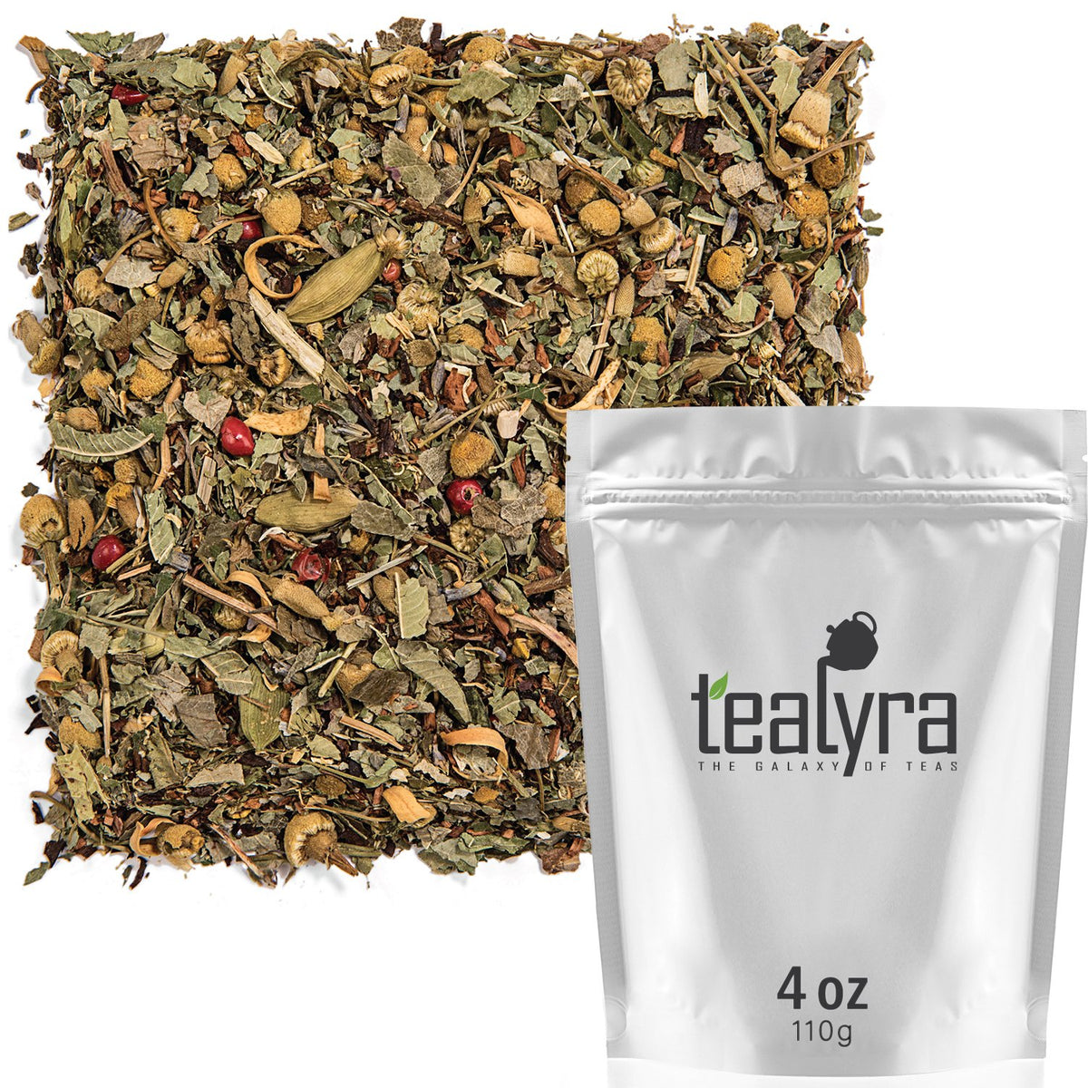 Tealyra Tranquil Dream cup with steam for unwinding in the evening.