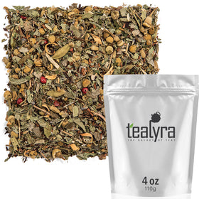 Tealyra Tranquil Dream cup with steam for unwinding in the evening.