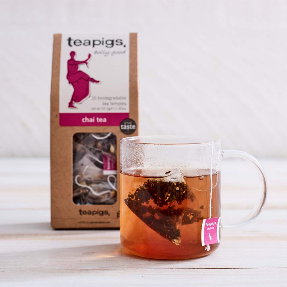 Teapigs chai temples ready for brewing, delivering rich aroma and flavor.