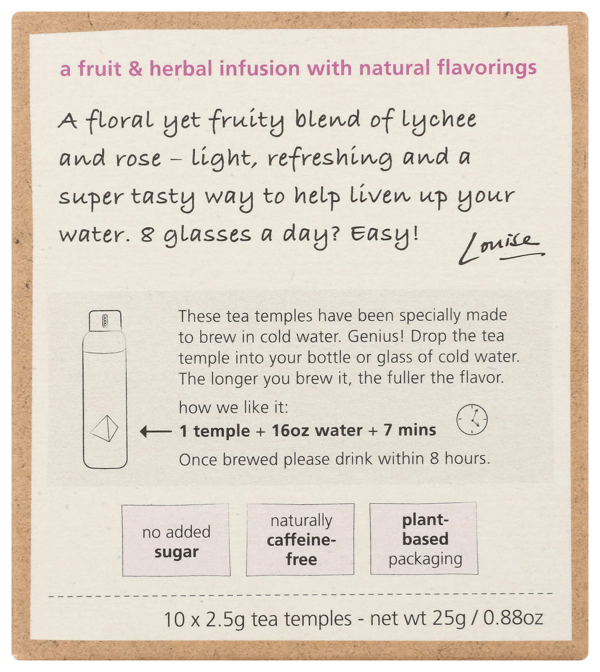 teapigs Cold Brew Lychee & Rose glass over ice with a fruity floral aroma.
