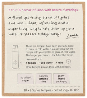 teapigs Cold Brew Lychee & Rose glass over ice with a fruity floral aroma.