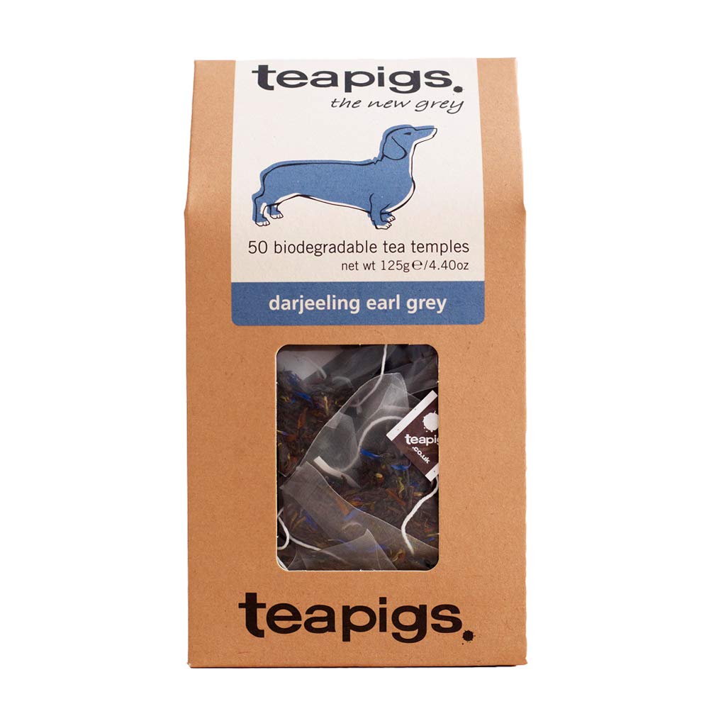 Teapigs Darjeeling Earl Grey tea bag temple ready for infusion, showcasing convenient eco-friendly packaging