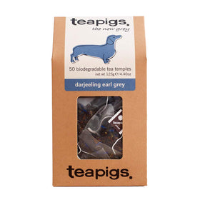 Teapigs Darjeeling Earl Grey tea bag temple ready for infusion, showcasing convenient eco-friendly packaging