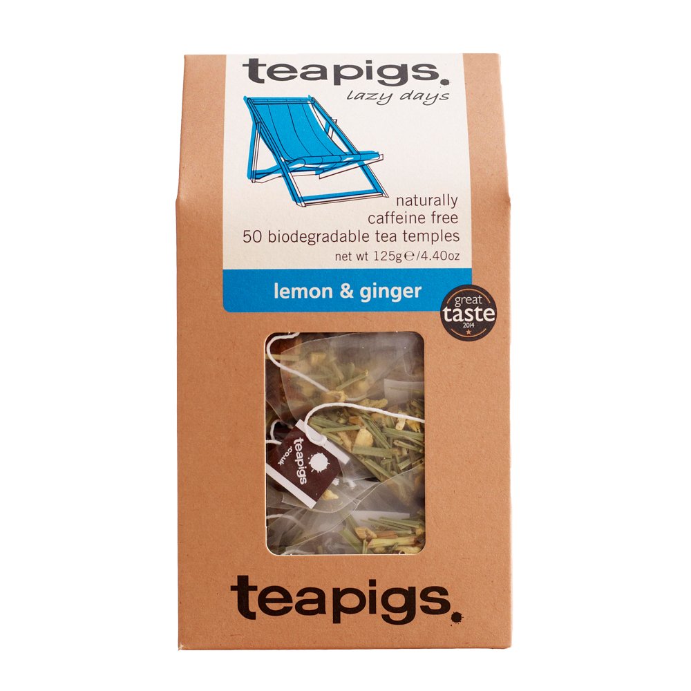 teapigs ginger lemon herbal tea bags with whole leaves for a vibrant cup