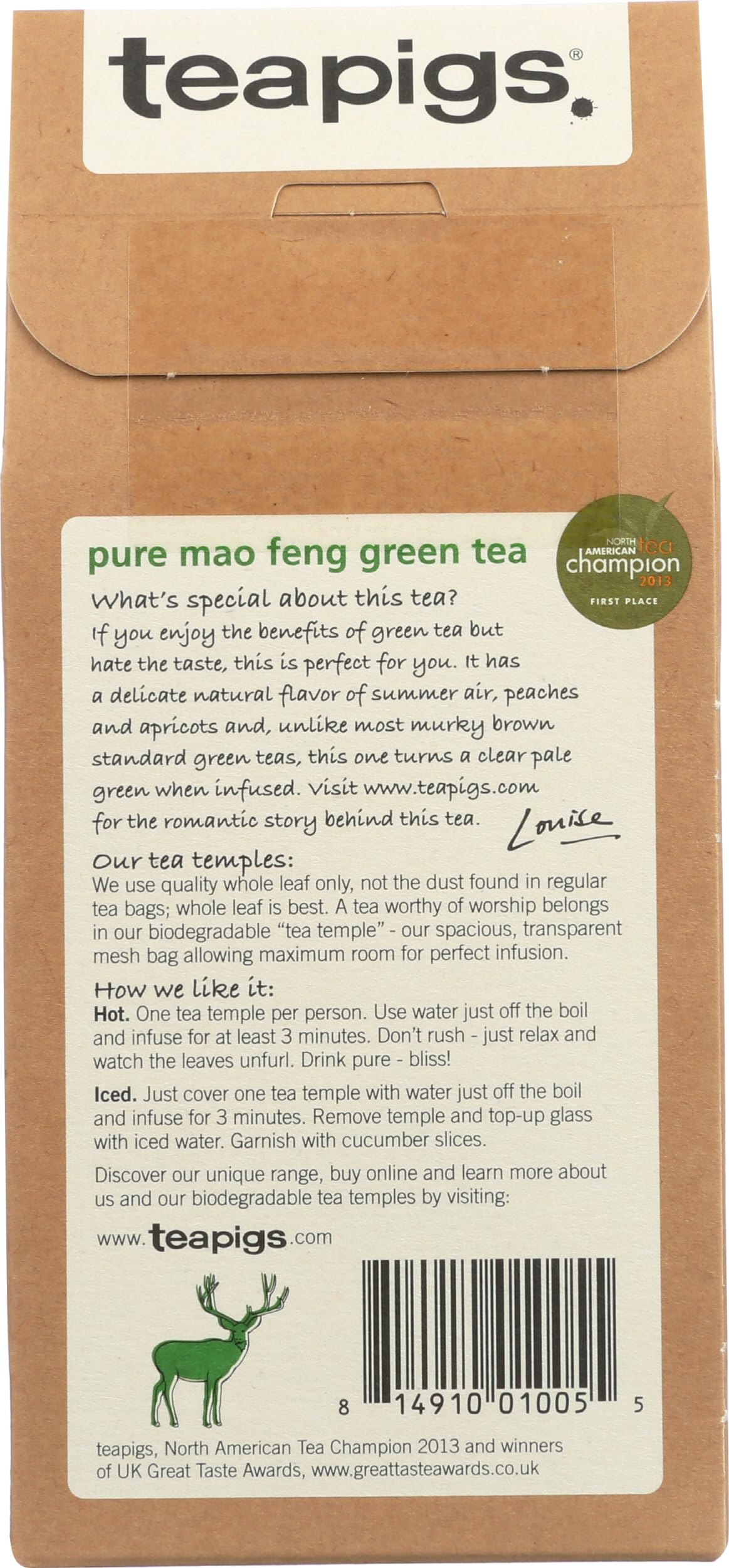 Teapigs Green Mao Feng packaging highlights premium green tea.