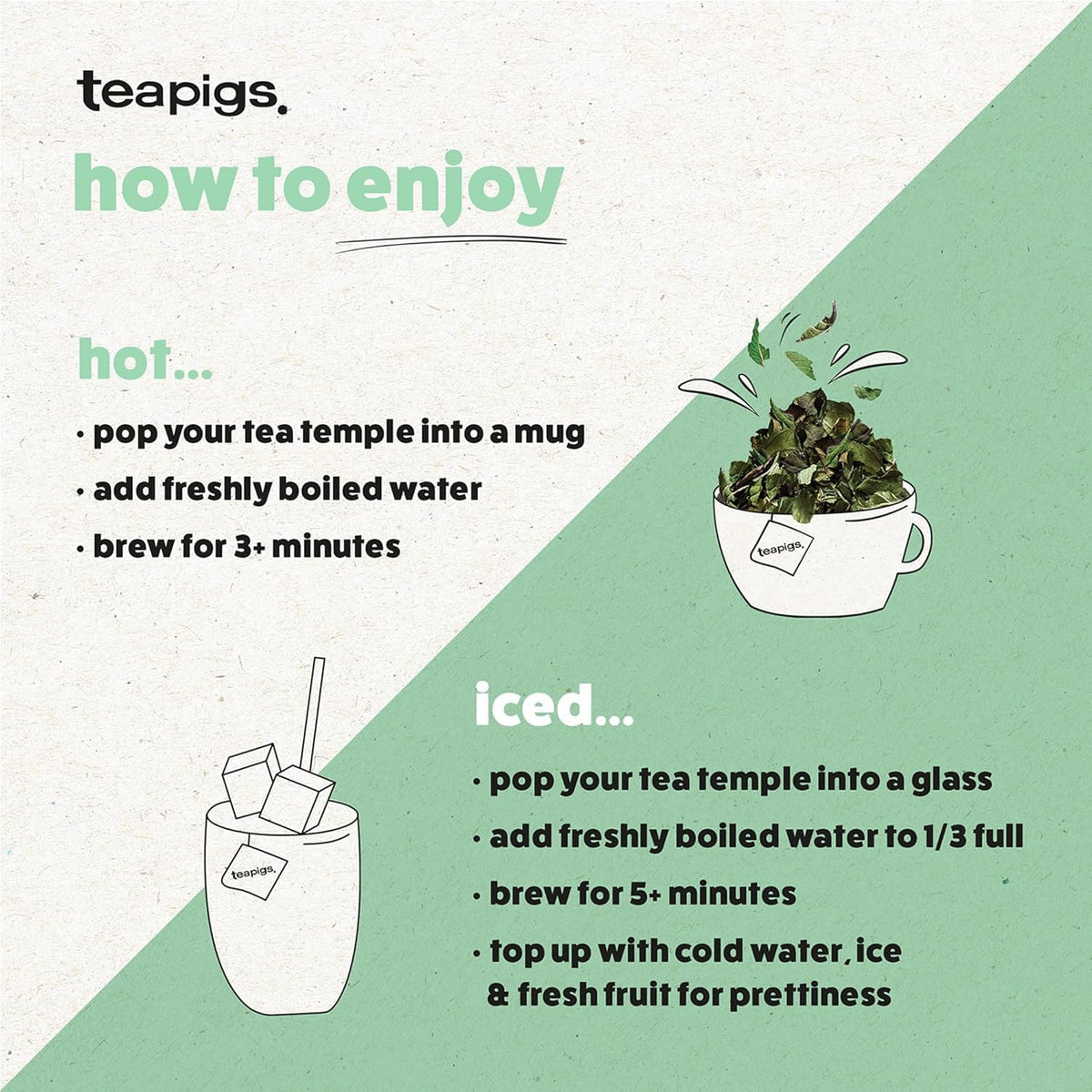 Teapigs Green Tea with Mint ingredients highlight natural, premium leaves.