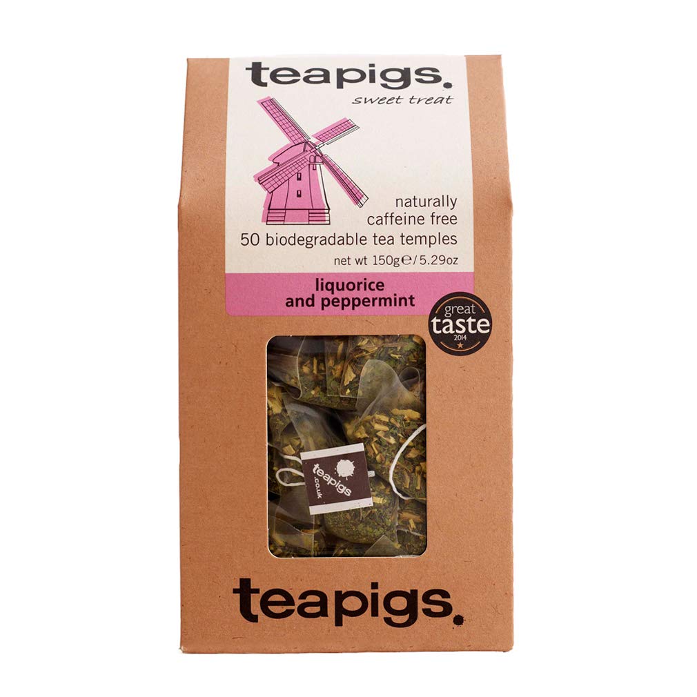 teapigs liquorice and peppermint tea bags with whole leaves, a naturally sweet, soothing cup
