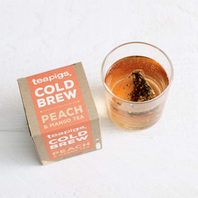 Teapigs Peach and Mango Cold Brew tea bags in a jar ready for chilling.