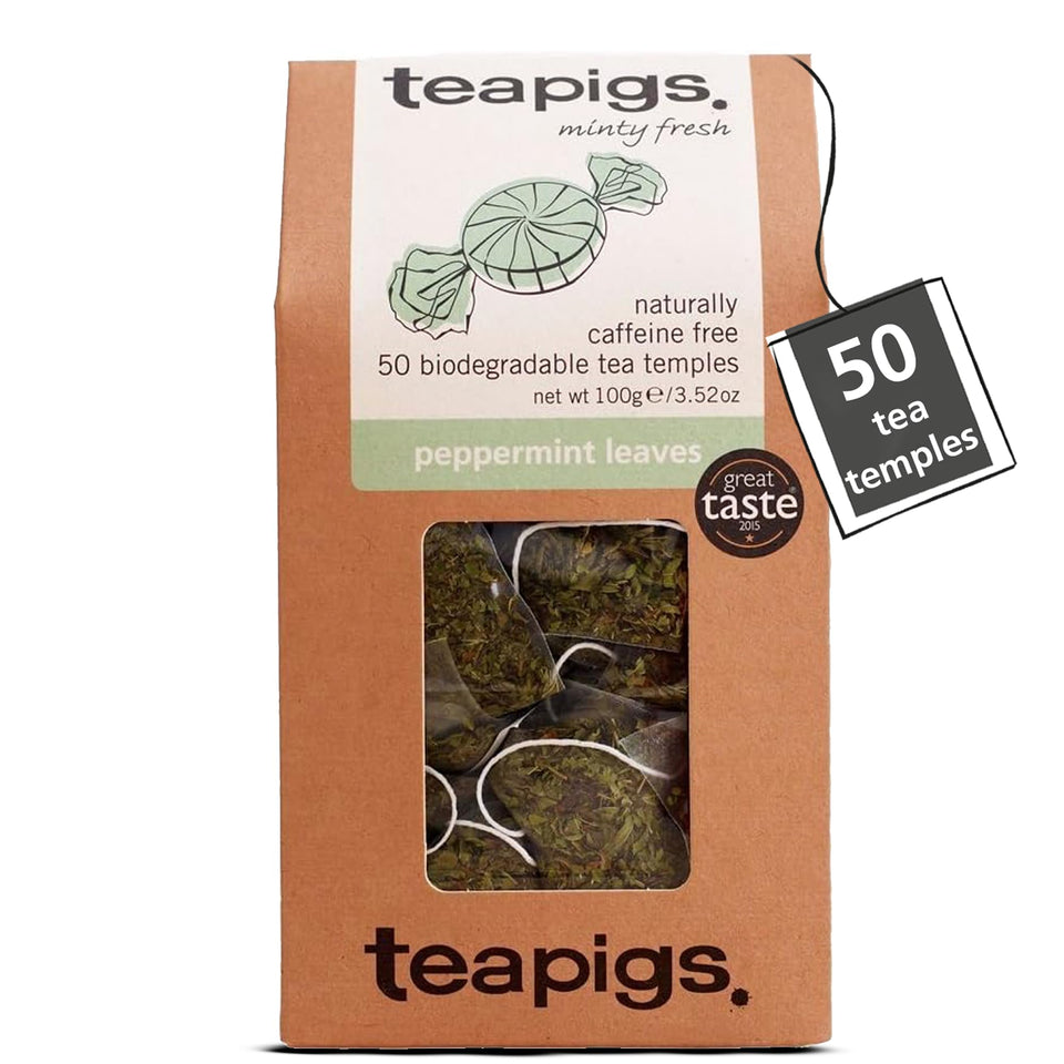 Teapigs peppermint-leaves close-up showing whole leaves for richer, fresher flavor.