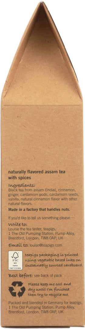 teapigs Tea Chai packaging display showcasing brand and flavor promise