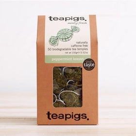 Teapigs peppermint leaves close-up emphasizes whole leaf quality and natural freshness.