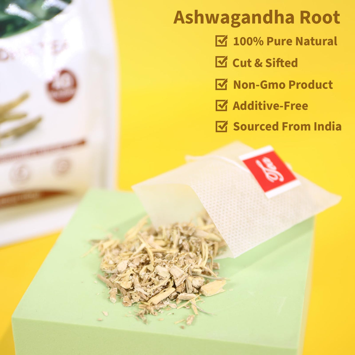 TEARELAE ashwagandha root pieces showing premium Indian ginseng.