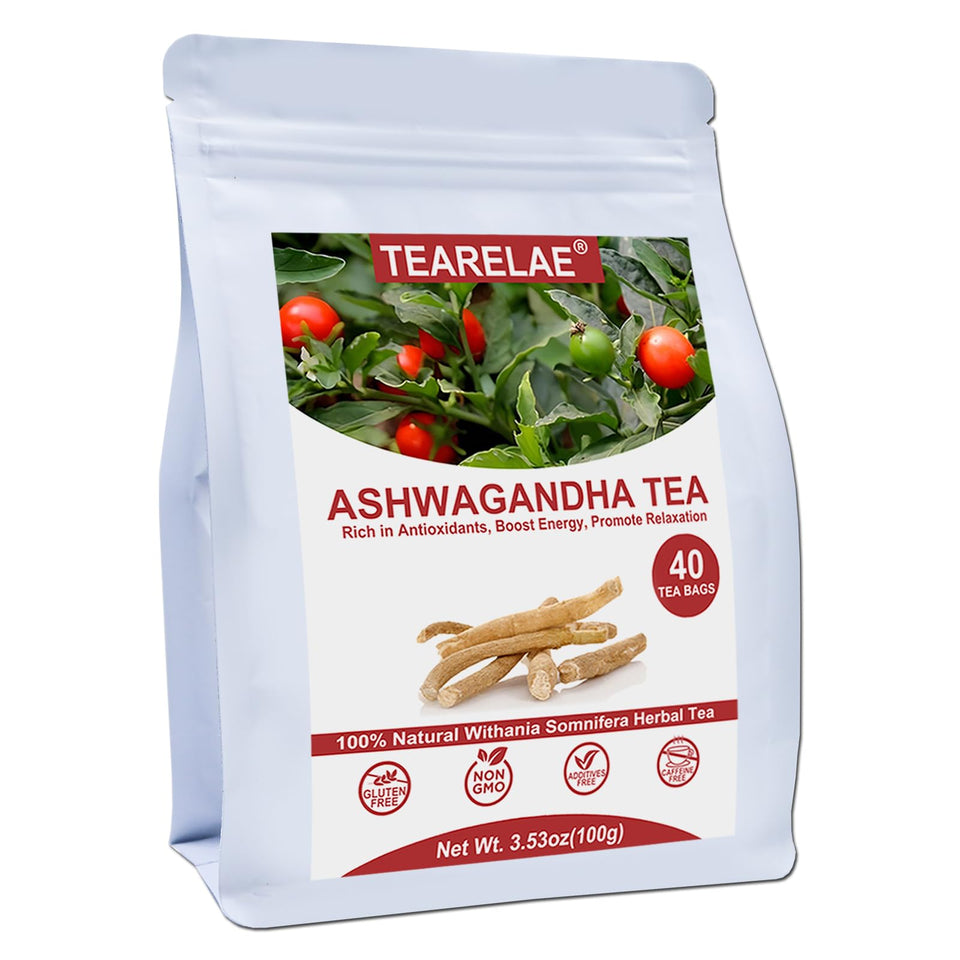 TEARELAE ashwagandha tea bags 40-count ready for a calming brew.