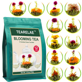TEARELAE Blooming Tea Flowers packaging highlights individually wrapped pouches for peak flavor and aroma.