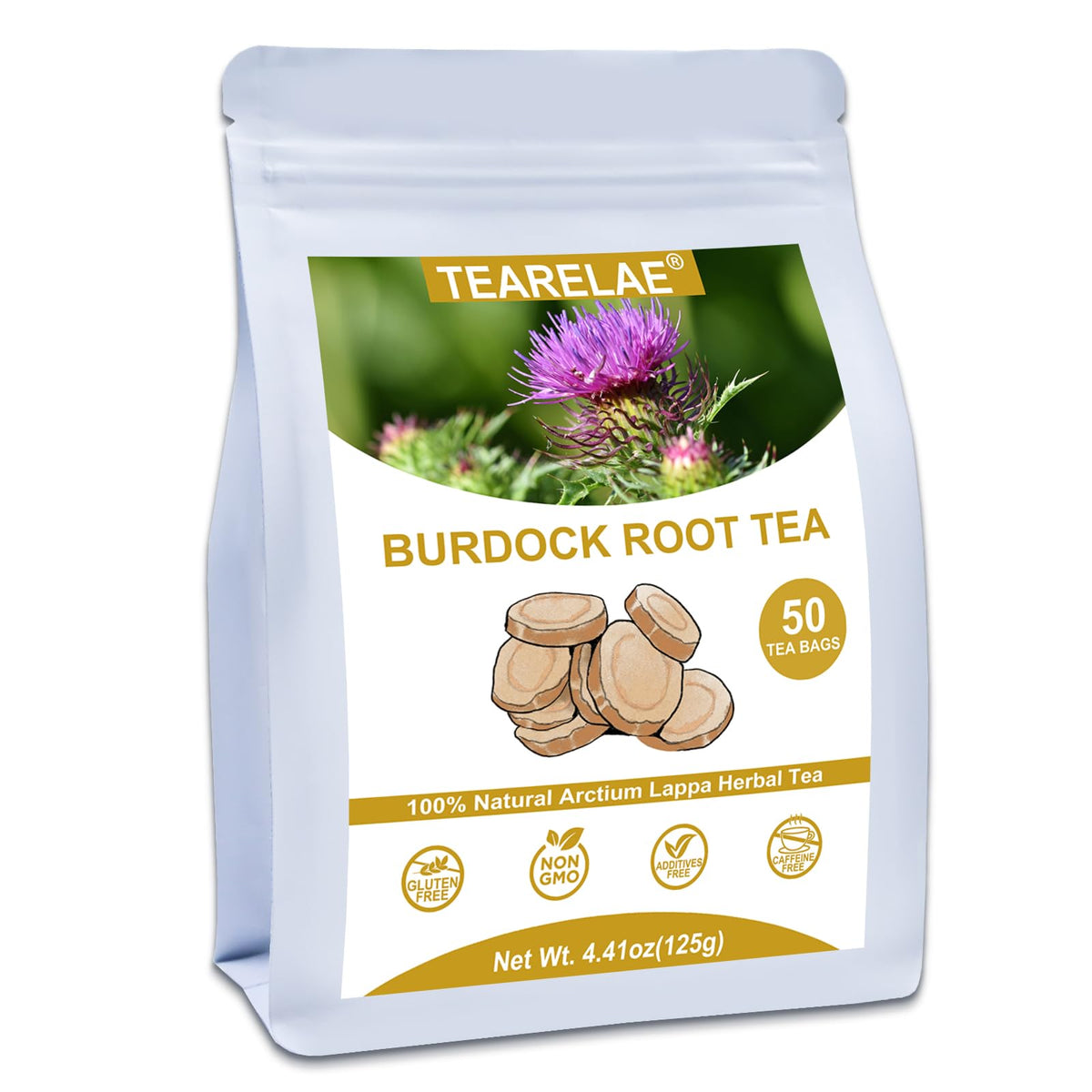 TEARELAE burdock-root-tea-bags-pack highlighting premium ingredients for daily brewing