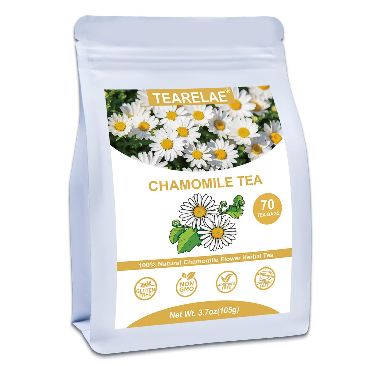 TEARELAE chamomile tea bags pack featuring pure flowers for a soothing evening ritual