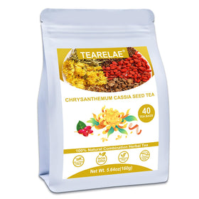 TEARELAE Chrysanthemum Cassia Seed Tea pack front promoting a calming evening ritual.