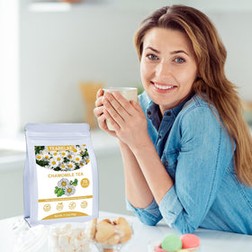 TEARELAE non-GMO, caffeine-free chamomile tea branding on the package