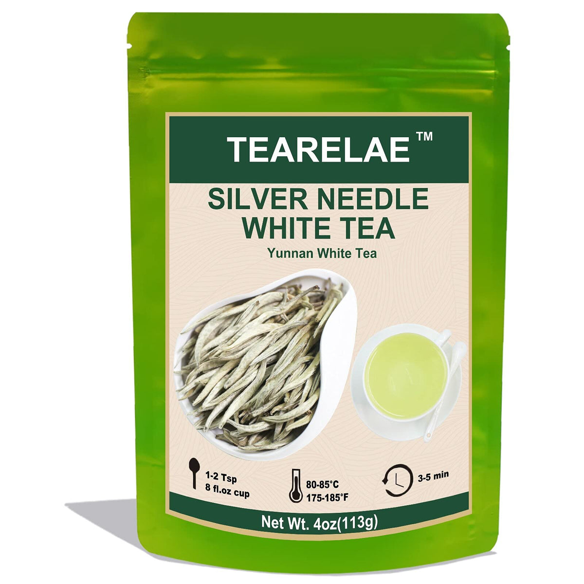 TEARELAE Silver Needle White Tea loose leaf ready to steep with delicate aroma.