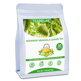 TEARELAE soursop leaves tea bag close-up for a pure, calming cup.