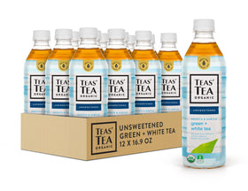 Teas' Tea Unsweetened Green White Tea bottle, crisp flavor, zero calories, on-the-go refreshment