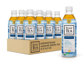 Teas' Tea Unsweetened Jasmine Green Tea bottle highlighting jasmine aroma and zero calories