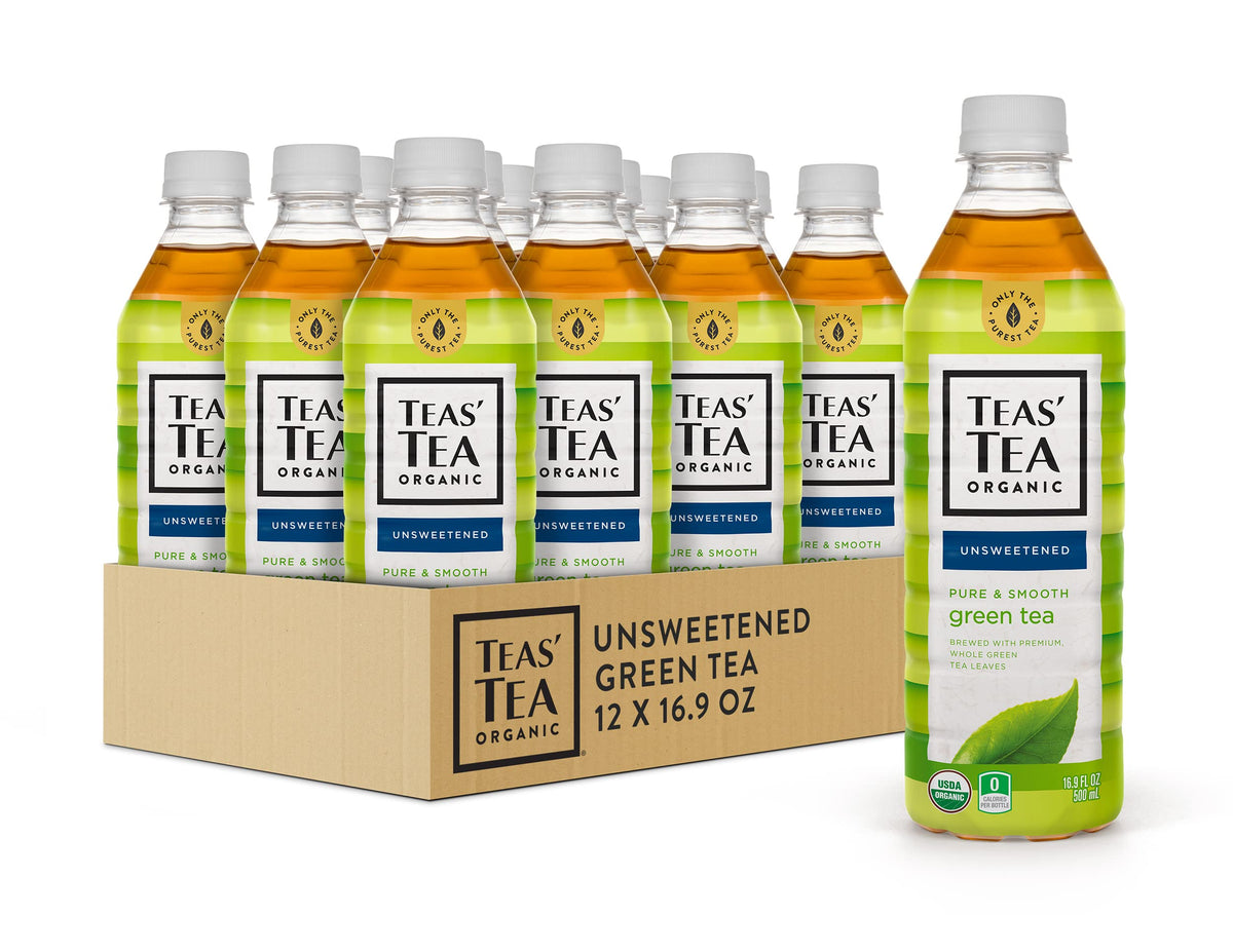 Teas' Tea Unsweetened Pure Green Tea bottle offers crisp, zero-calorie refreshment for on-the-go hydration.