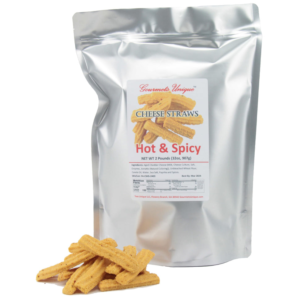 Teas Unique Southern cheese straws pack for sharing at gatherings with bold flavor.