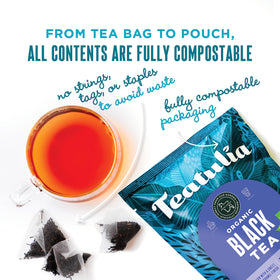 Strong black tea brew offers a robust English breakfast experience in the morning.