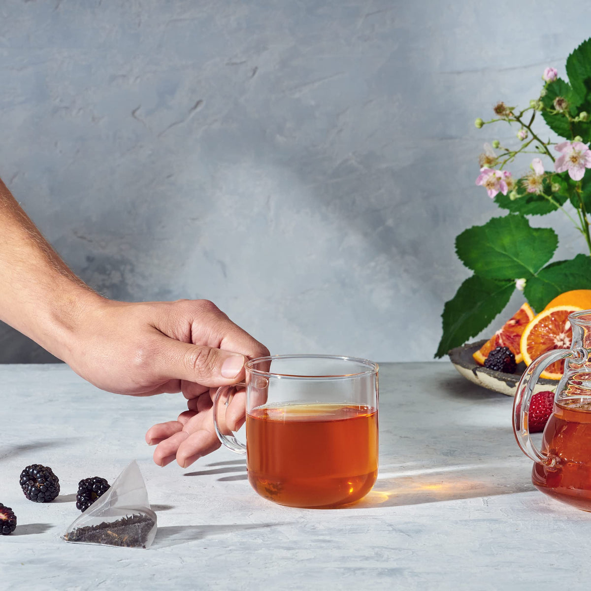 Compostable Teatulia tea bags reduce waste with plastic-free packaging.