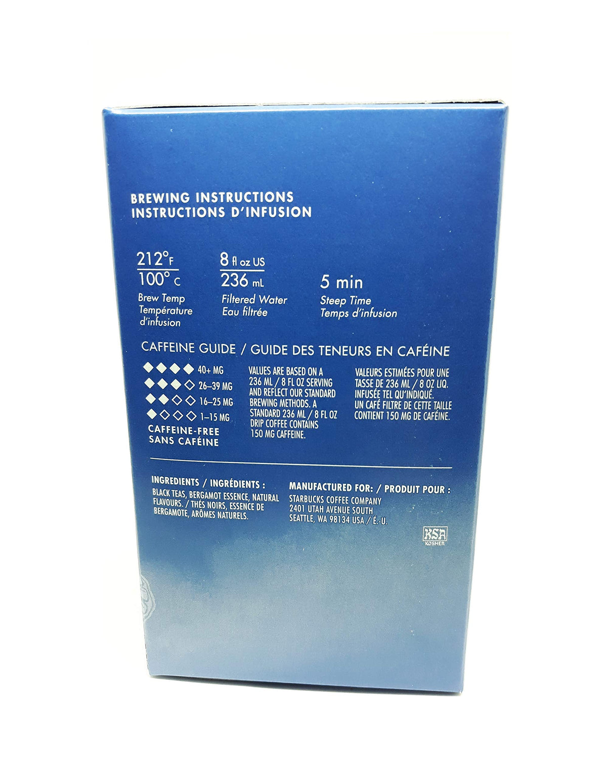 Teavana Earl Grey Tea packaging closeup highlights design and bergamot notes