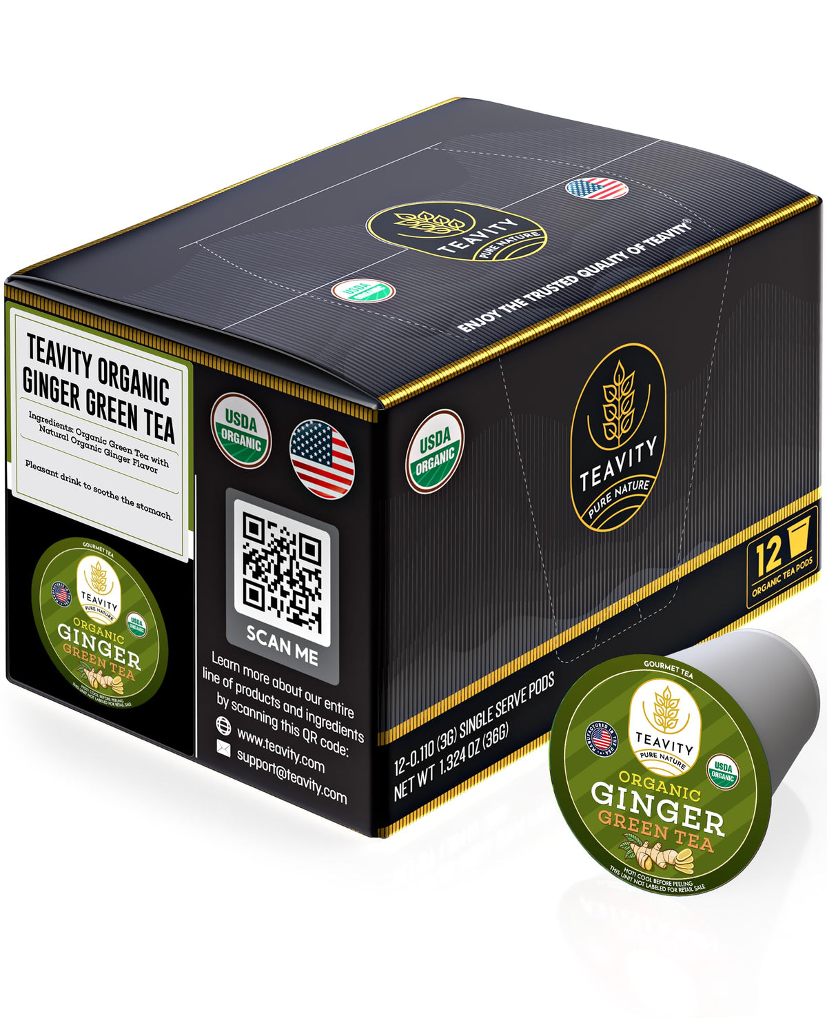 Teavity green tea ginger pods packaging ready for freshness protection and quick brewing