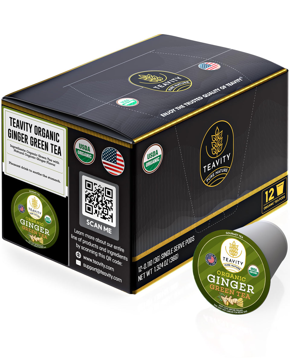 Teavity green tea ginger pods packaging ready for freshness protection and quick brewing