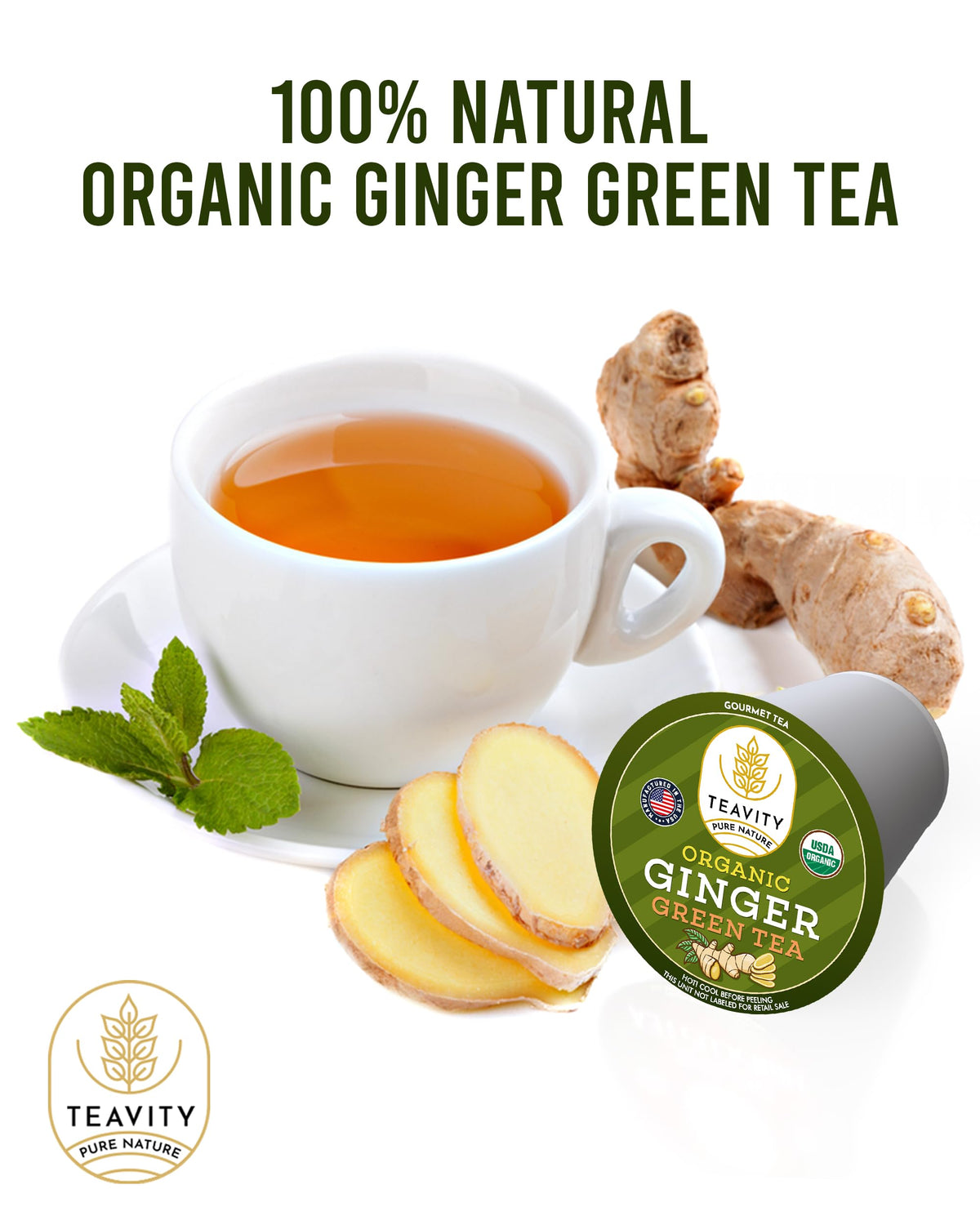 Teavity handpicked green tea leaves used in the ginger blend for premium aroma